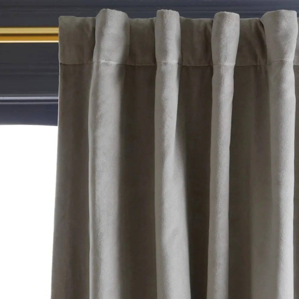 NWT QUINCE 48x84 Cotton Velvet Room Darkening Curtain Light Grey 2218